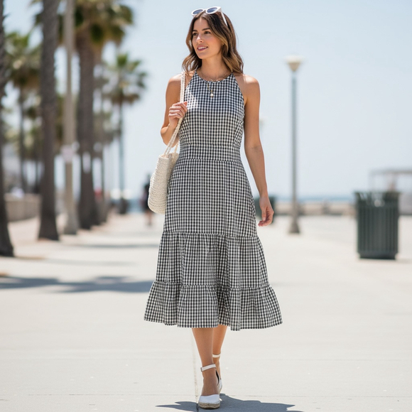 Tommy Hilfiger Dresses & Skirts - Tommy Hilfiger Black White Gingham Midi Dress Size 10